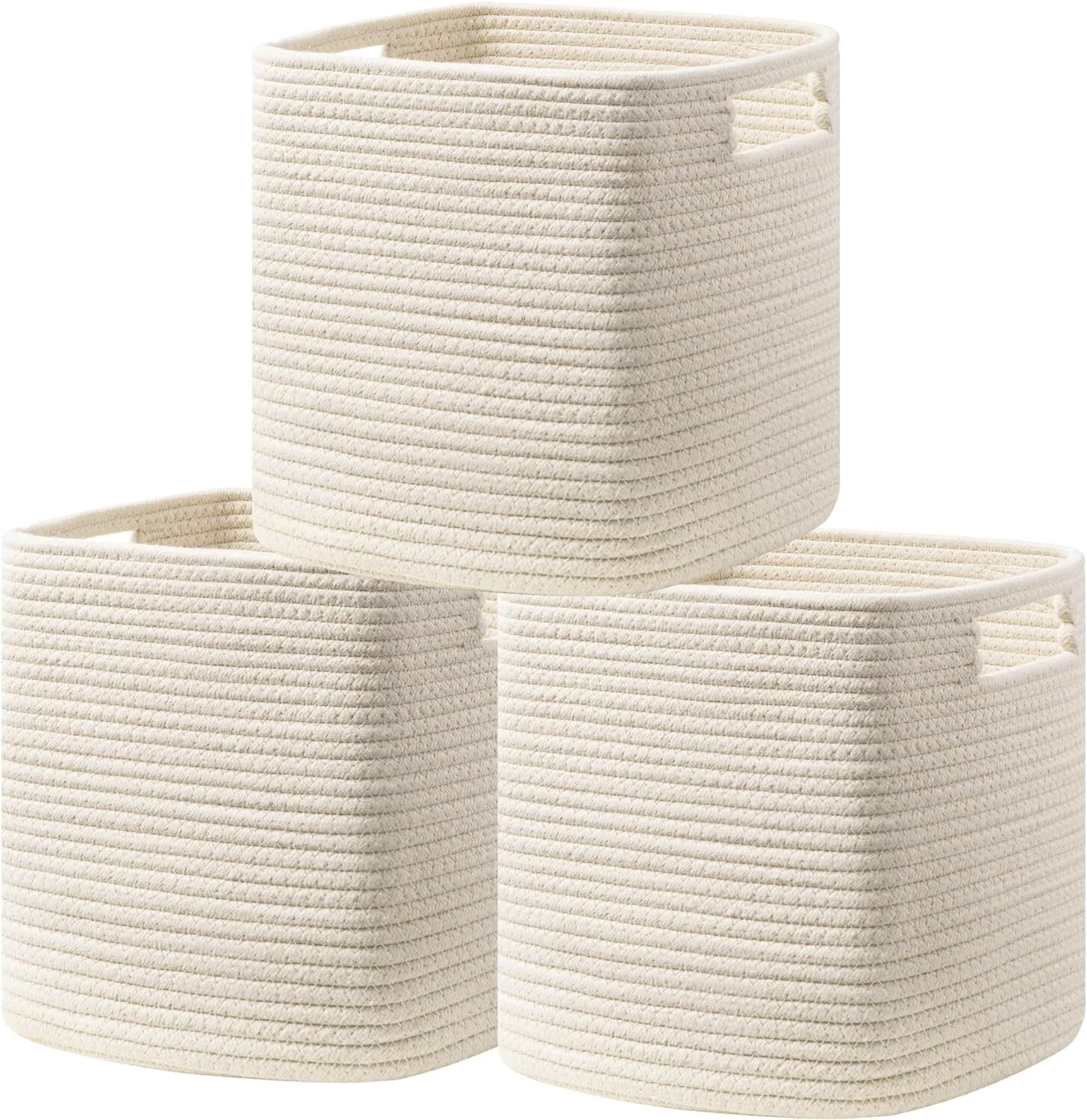 UBBCARE Set of 3 Cotton Rope Basket 13 X 13 X 13 Inches, 13 X 13 X 13, Beige