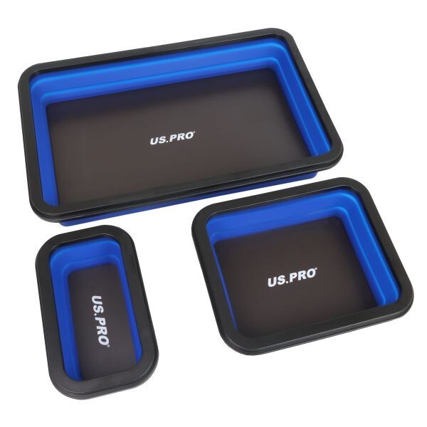 US PRO 3PC Magnetic Parts Tray Set — Collapsible Heavy-Duty Tool Organiser