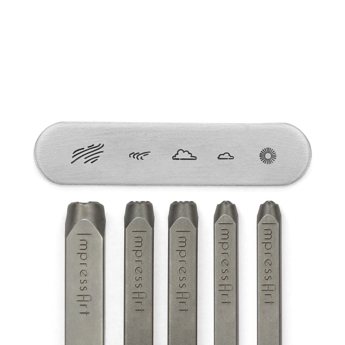 ImpressArt Scene Building 1 Signature Metal Stamp 5 Pack- Sun, Clouds, Water