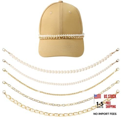 5pcs Trucker Hat Chains, 5 Styles Metal/Pearl Chains Detachable Hat Chain