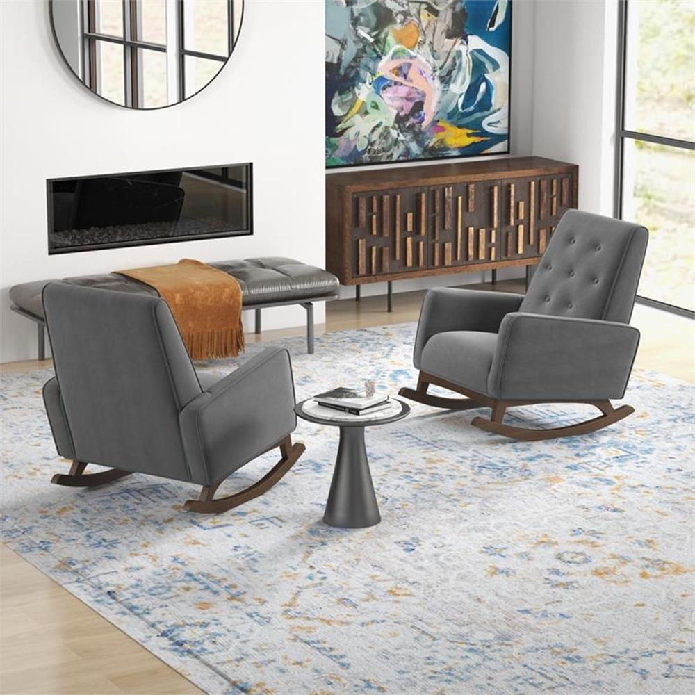 Walker Pillow Back Fabric Linen Nursery Rocking Chair in Dark Gray (Set of 2)