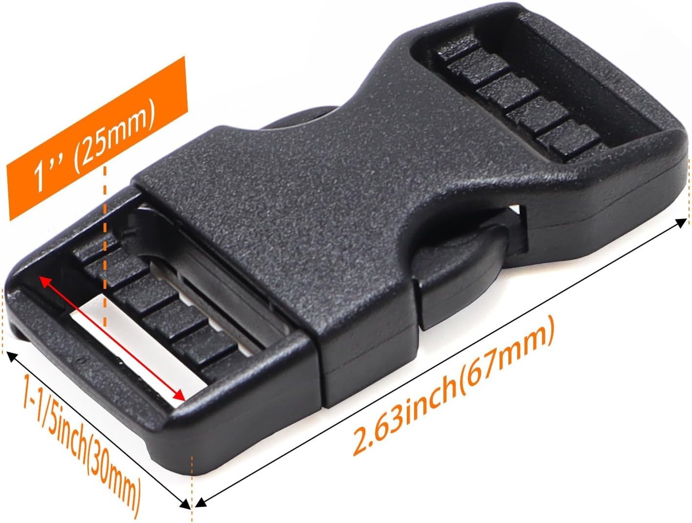 Plastic Buckle Clips for 1 Inch Straps, 2 Pack 1" Quick Side Release Buckles