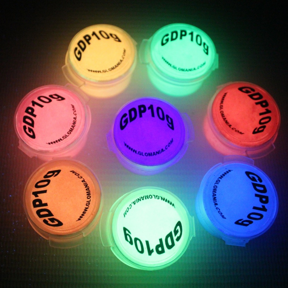 Glow in the Dark Pigment Powders available in 8 DAYTIME VISIBLE UV Colors, 2oz