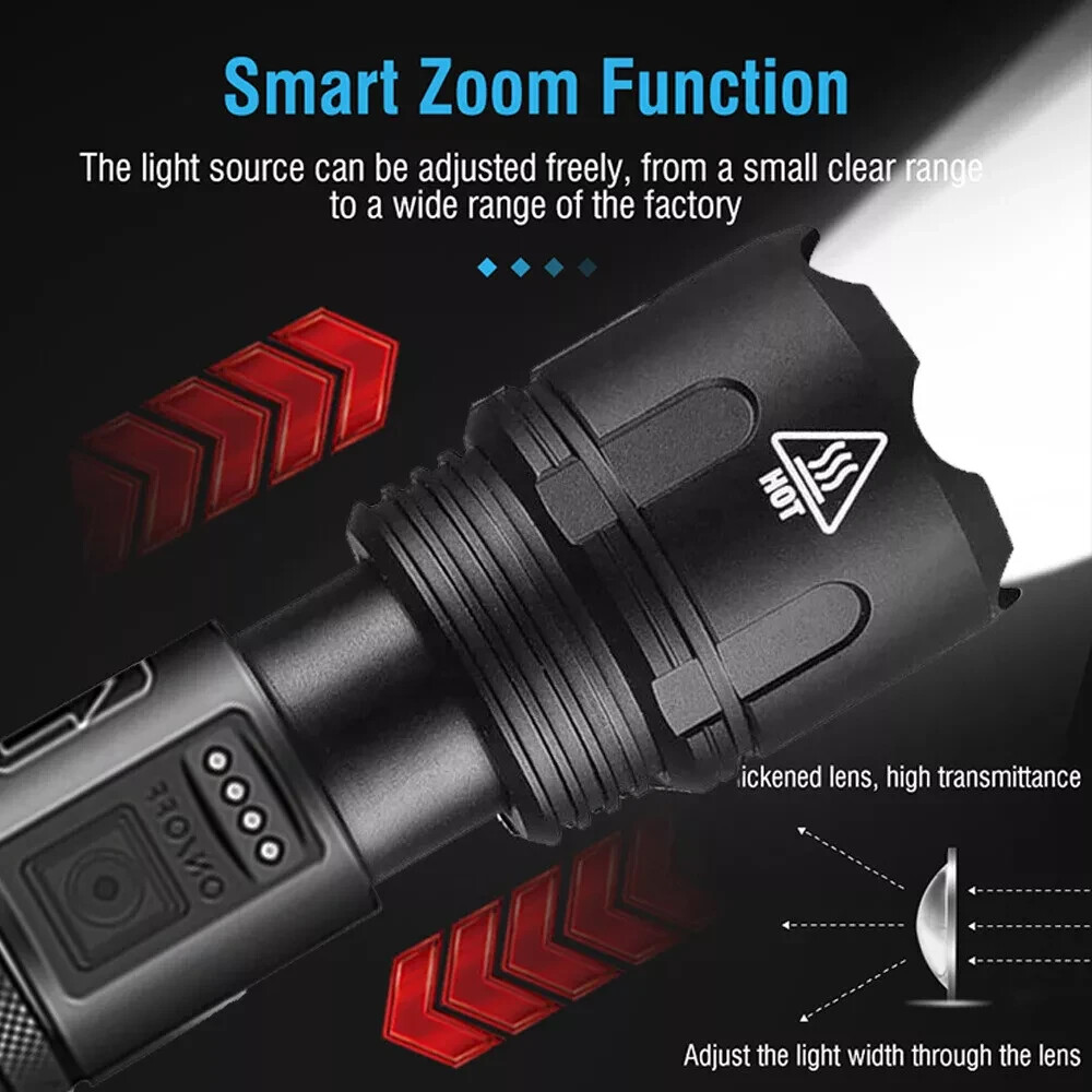 9000000 Lumens Super Bright LED Flashlight Tactical Rechargeable LED Work Lights