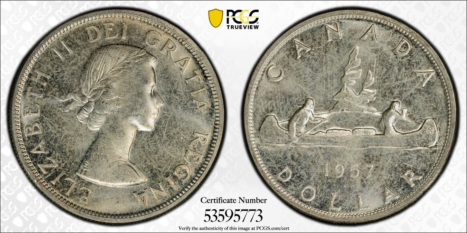 1957 Canada silver $1 PCGS MS64 One Waterline