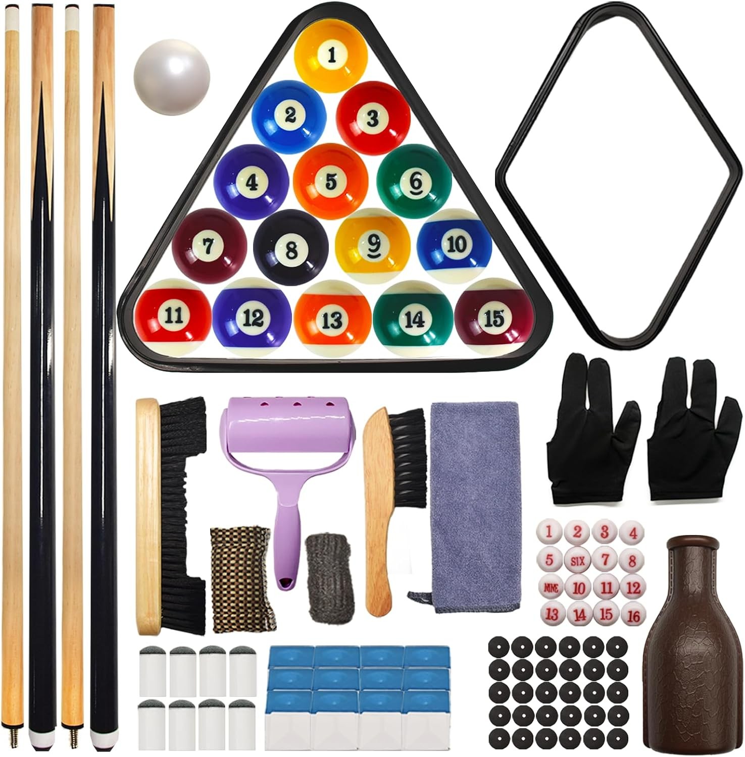 Set de Accesorios para Mesa de Billar 95 Piezas, Bolas, Taco, Triángulo
