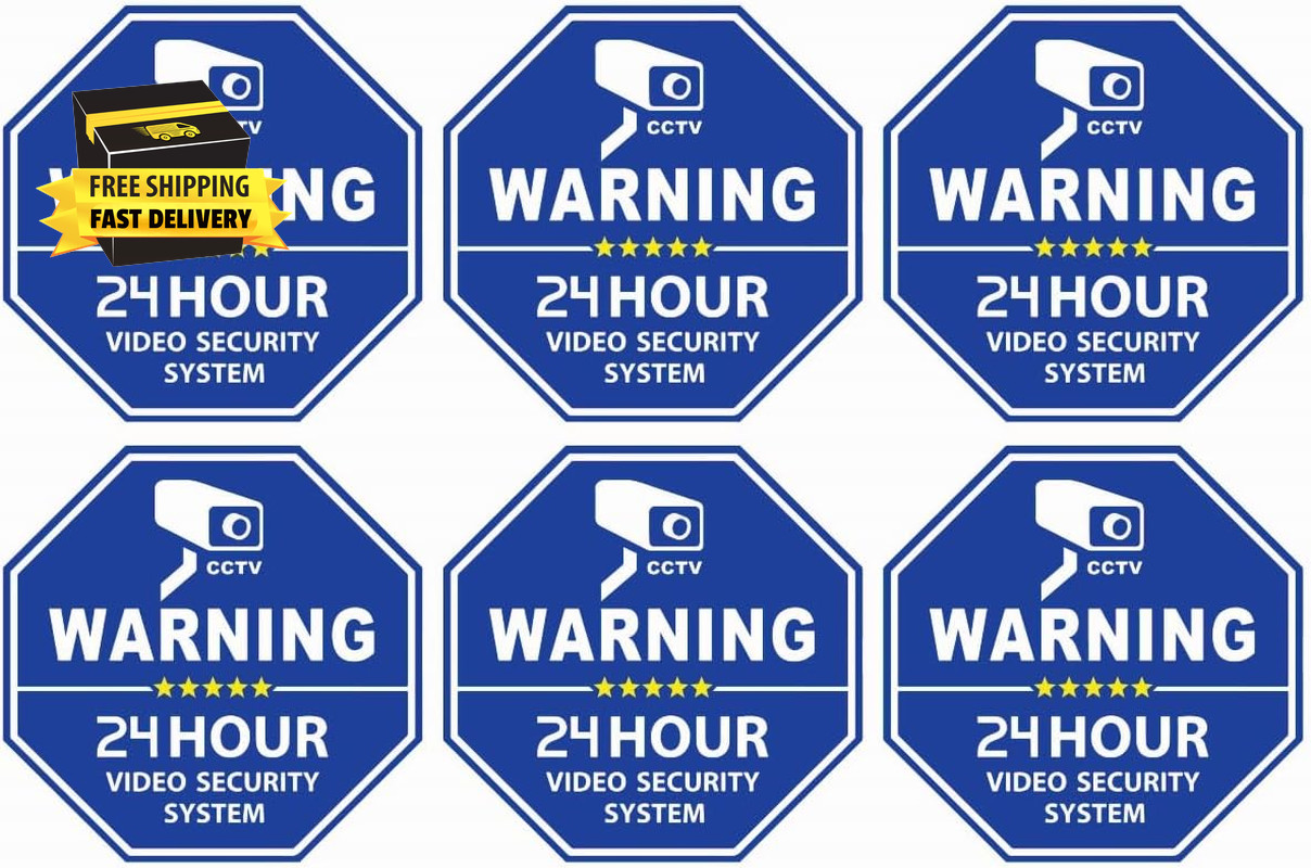 Security Camera CCTV Warning Sign Outdoor/Indoor, 24 Hour Video Surveillance, 6