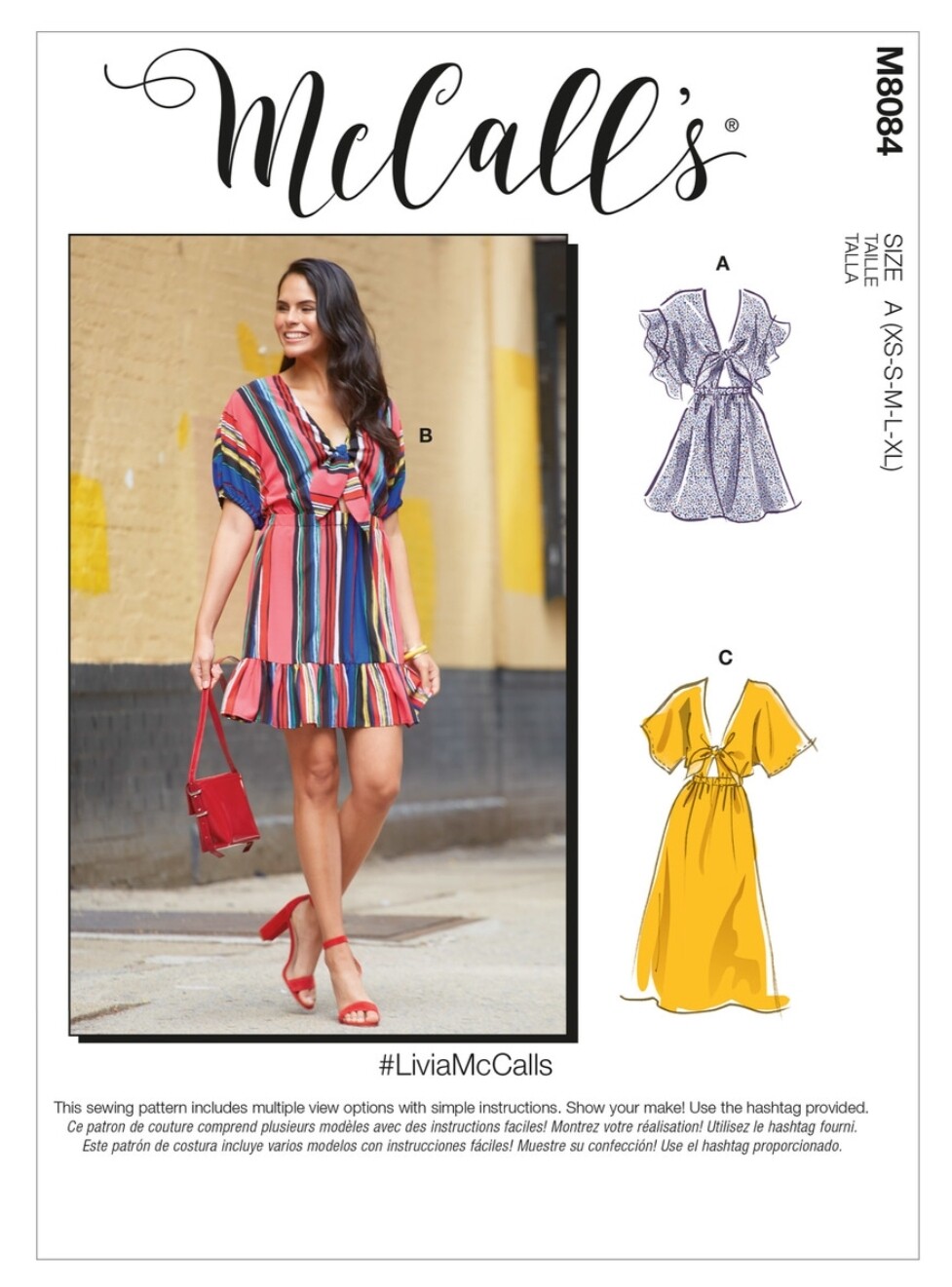 McCall's M8084 Cut-Out Midriff Livia Dress w Dolman Sleeves Sz 4-22 UNCUT