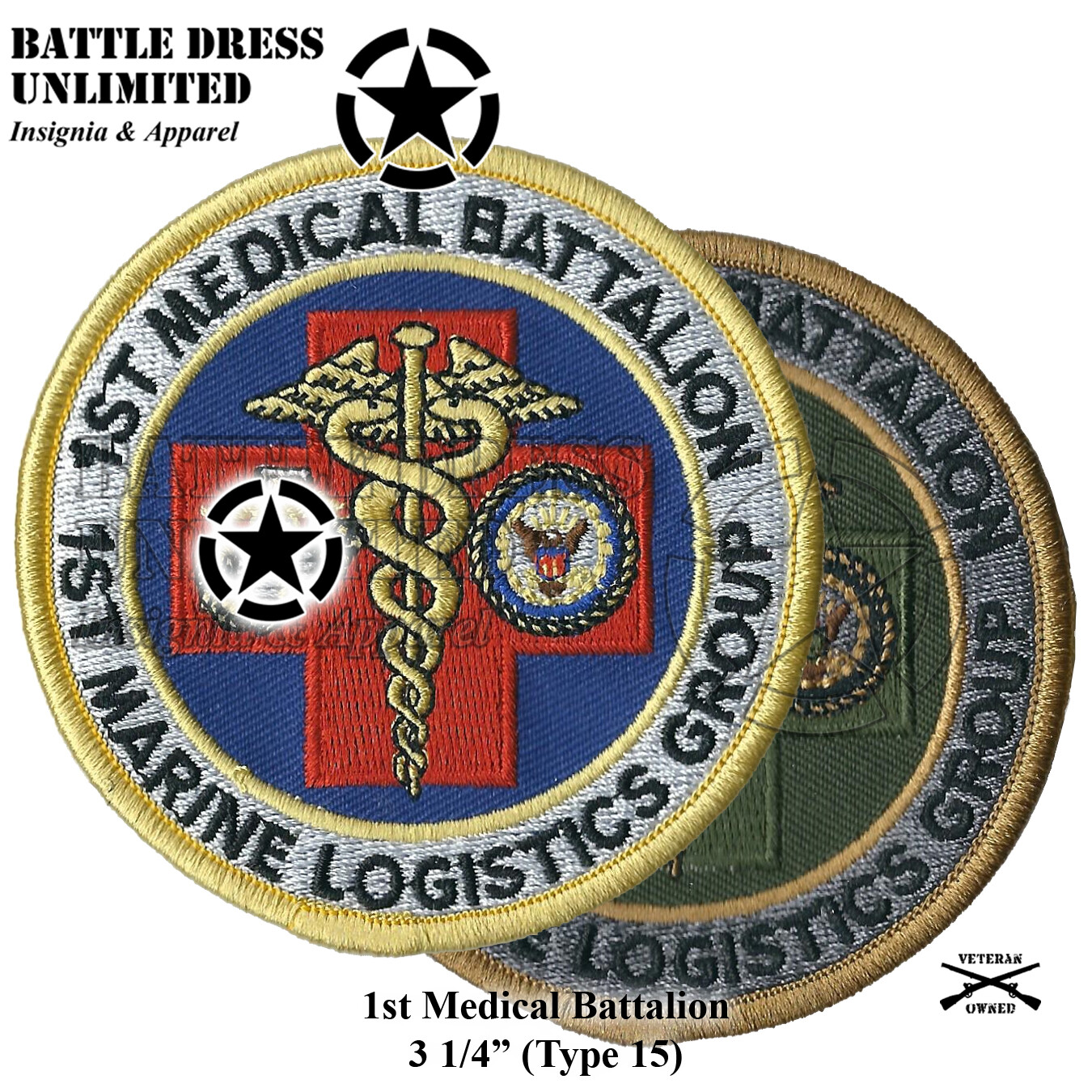 1st Medical Battalion Patch (Med Devil Doc Bn Color & MCCU USMC Marines Navy)