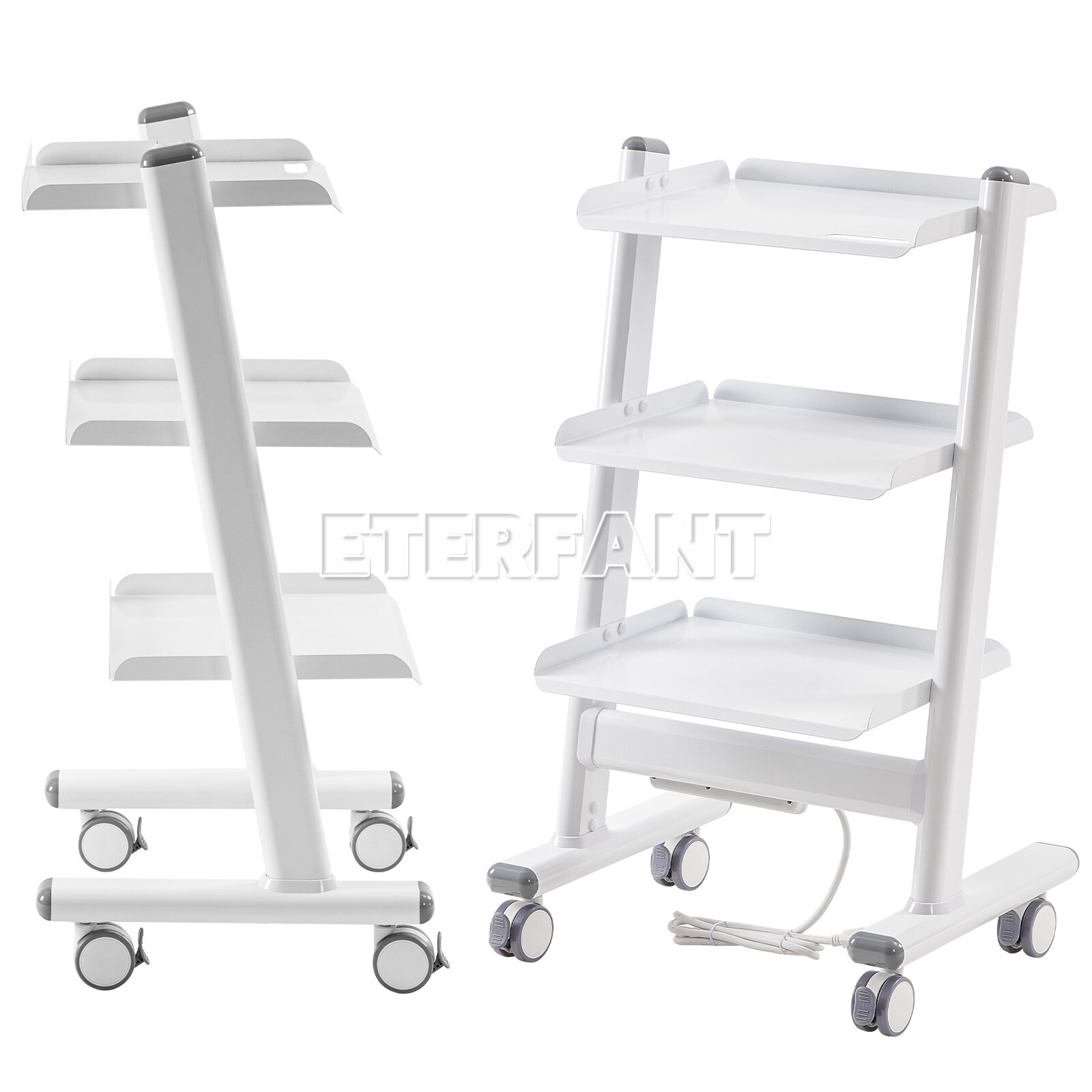 ETERFANT 3 Tiers Medical Trolley Stainless Steel Dental Lab Mobile Rolling Cart