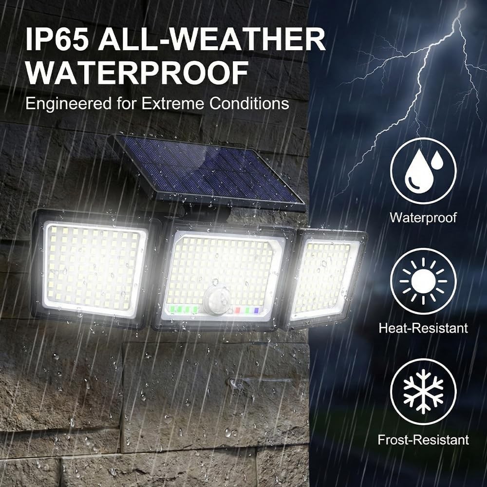 2 Pack Solar Security Light Outdoor 3 head 6500K 3000LM LED Motion Sensor IP65