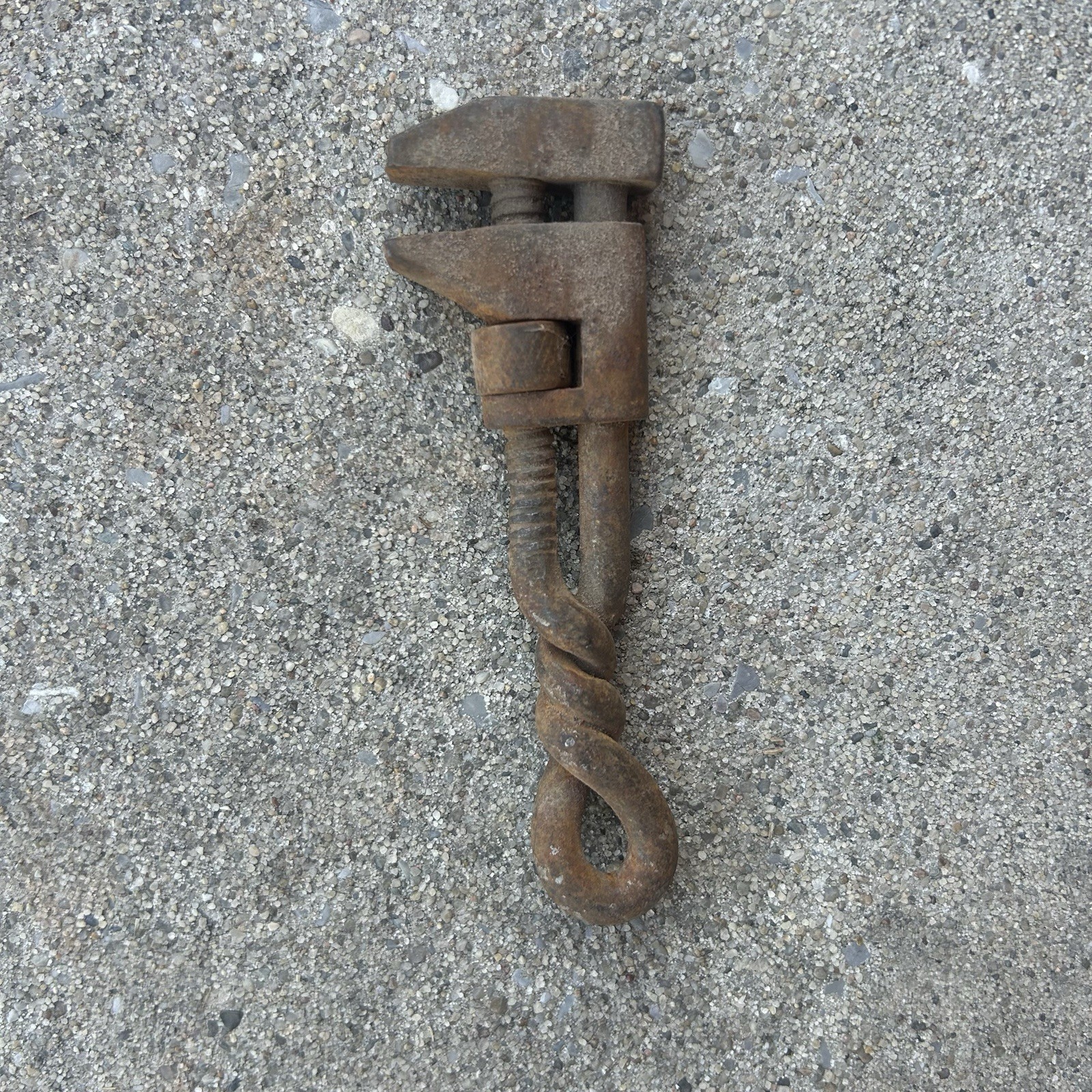 Antique ACME Logo Handmade Twisted Iron Vintage Pipe Monkey Wrench Plumbing 5"