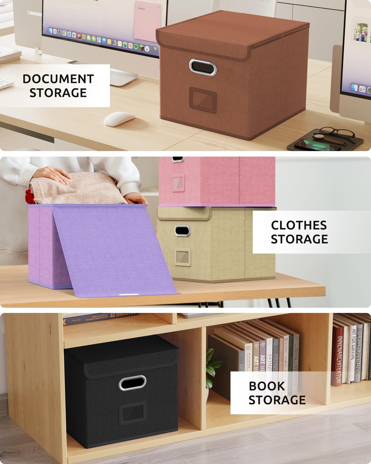 Oterri 2 Pack File Organizer Box,File 2 pack - without folders, Reddish Brown