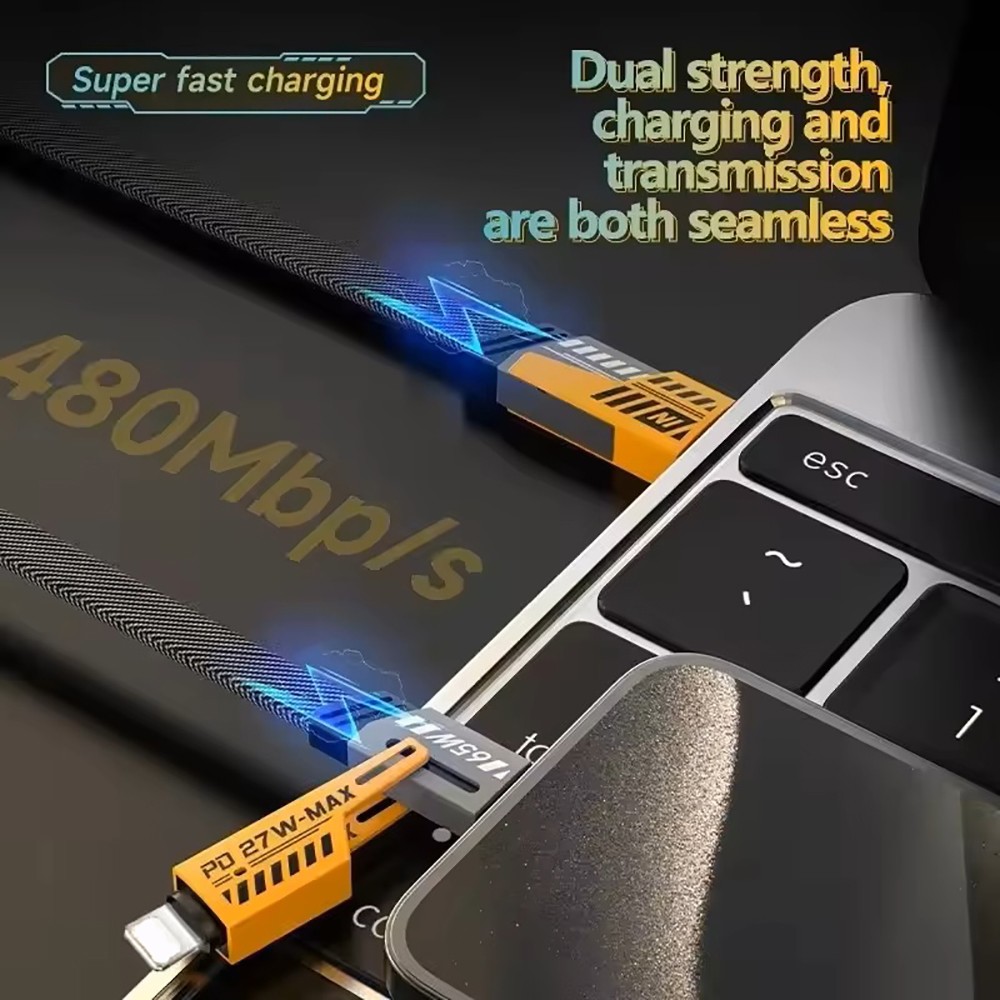 4-in-1 USB C Cable PD65W Fast Charging Data Sync Multi-Function for iPhone