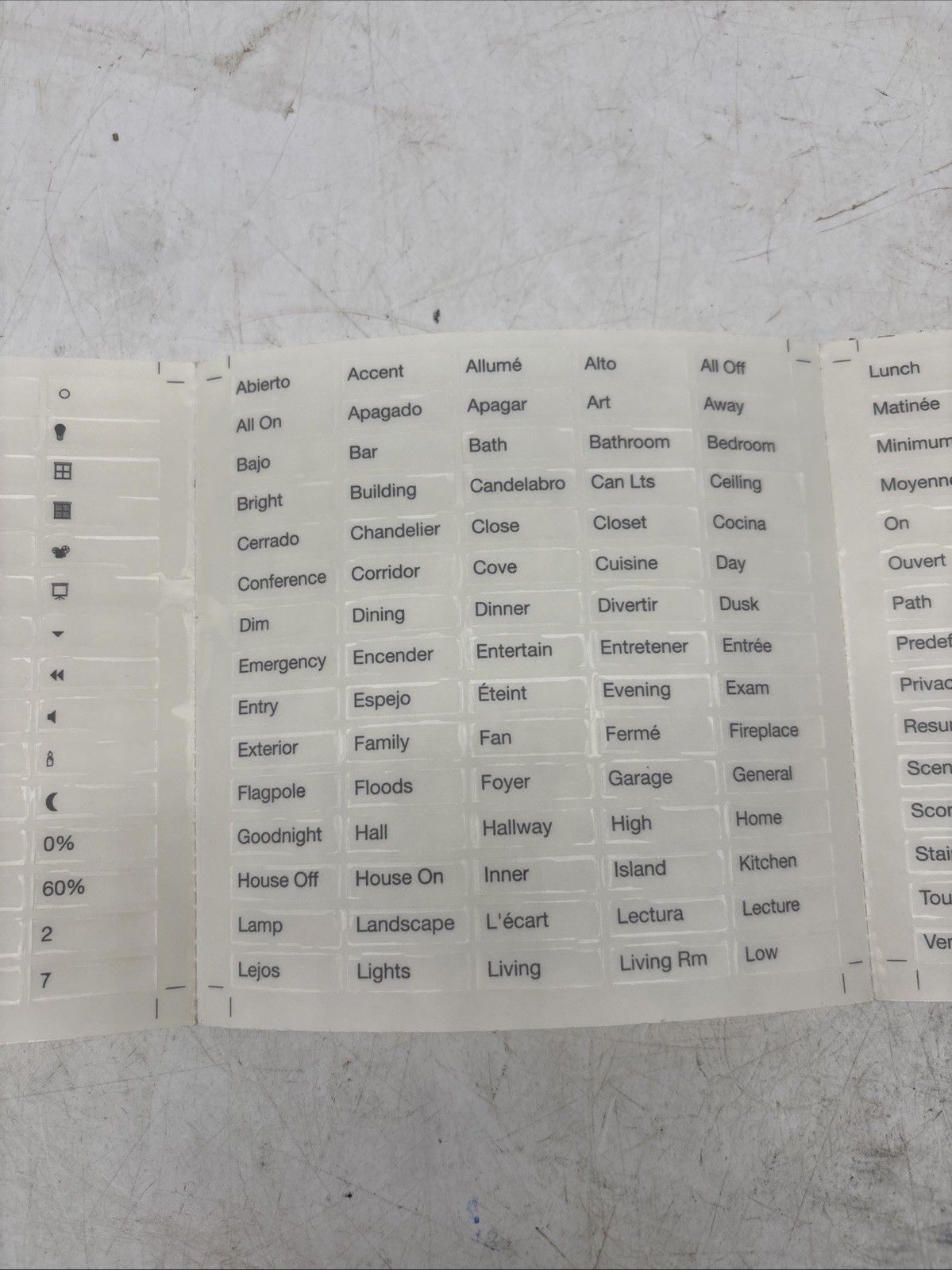 Lutron QS Wallstation Switch Location Label Sheet Icons
