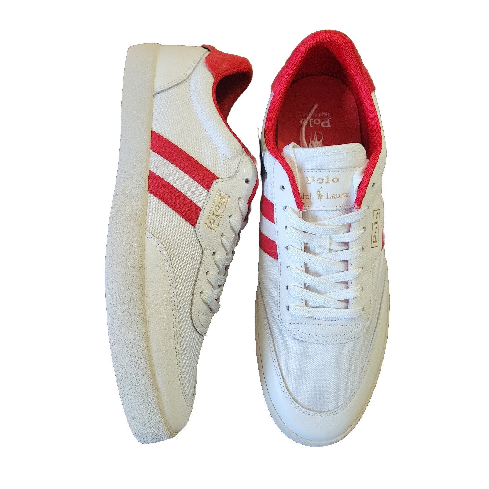 Polo Ralph Lauren Men's Sneakers Sz 14 Heritage Stripe Logo Shoes White Red