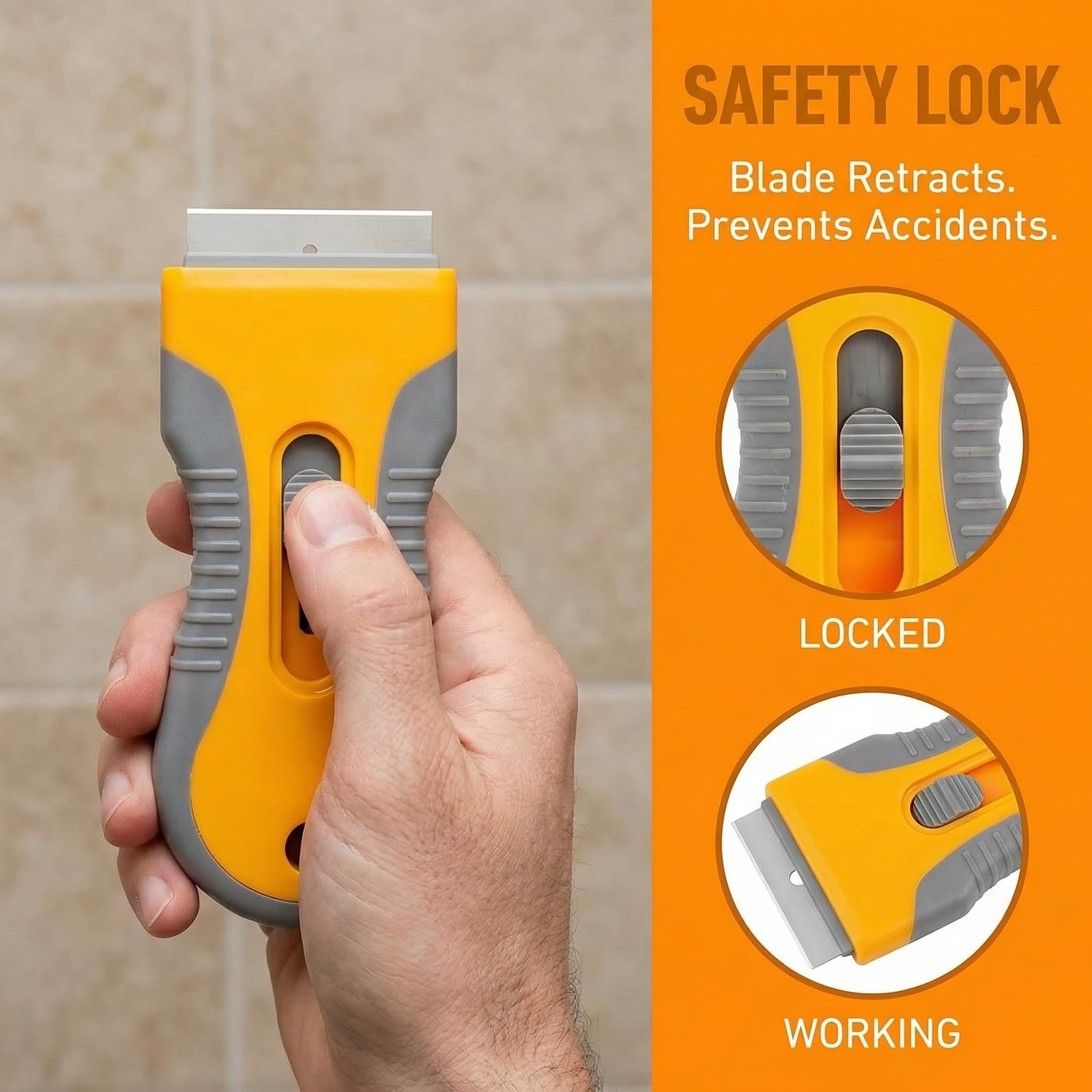Razor Blade Scraper Tool 2 Pack with 20 Extra Blades - Retractable Red,orange