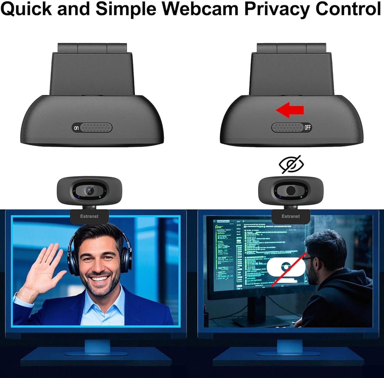 2K Quad HD Webcam with Privacy Cover Microphone USB C Adapter for PC Laptop