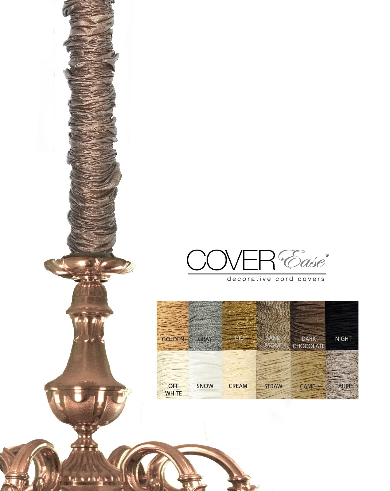 Dk Taupe Hook & Loop Removable Cover 6 ft Chandelier Chain Cover USA
