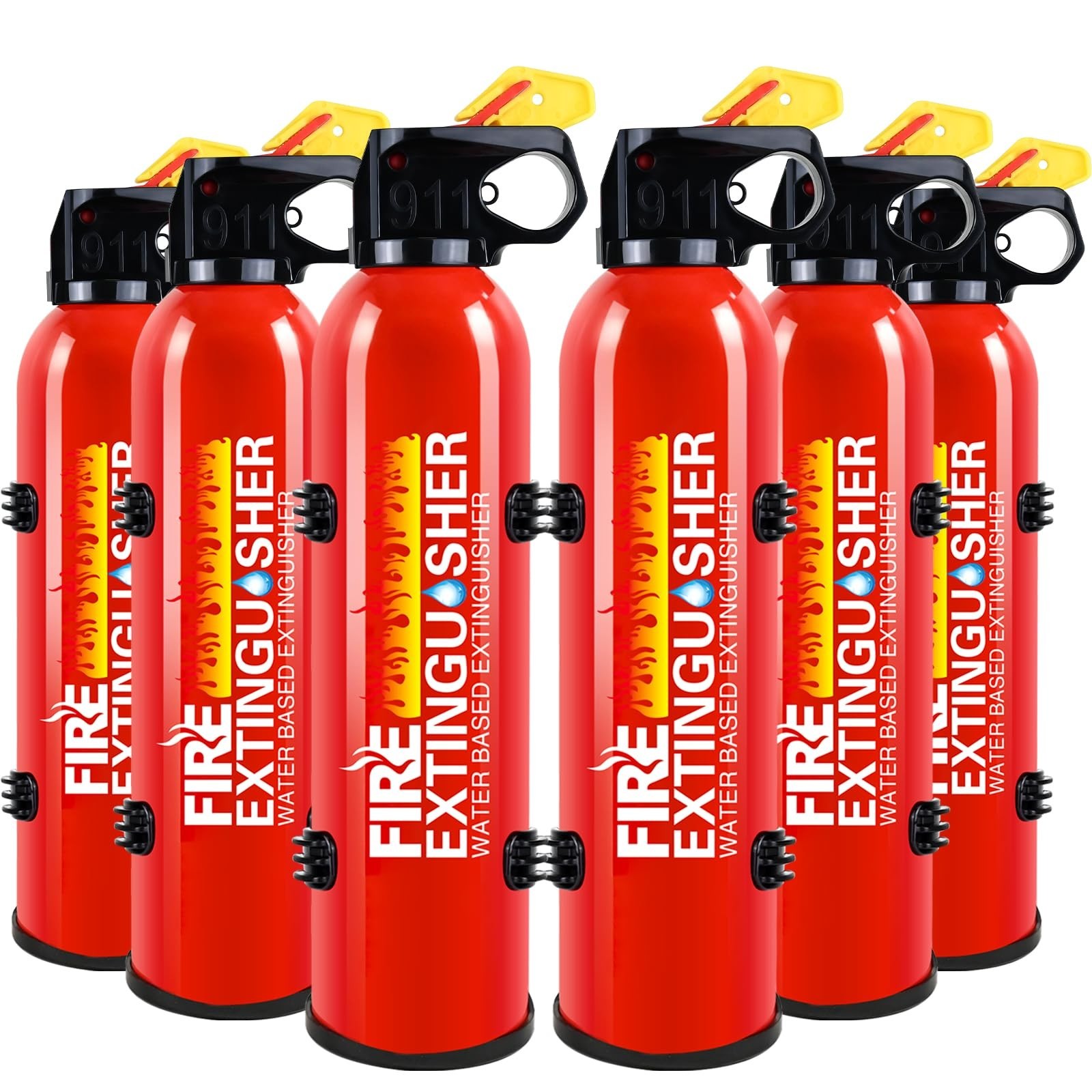 6 Pack Water-Based Fire Extinguishers Class A B C | Compact 620ml, Wall Mount, M