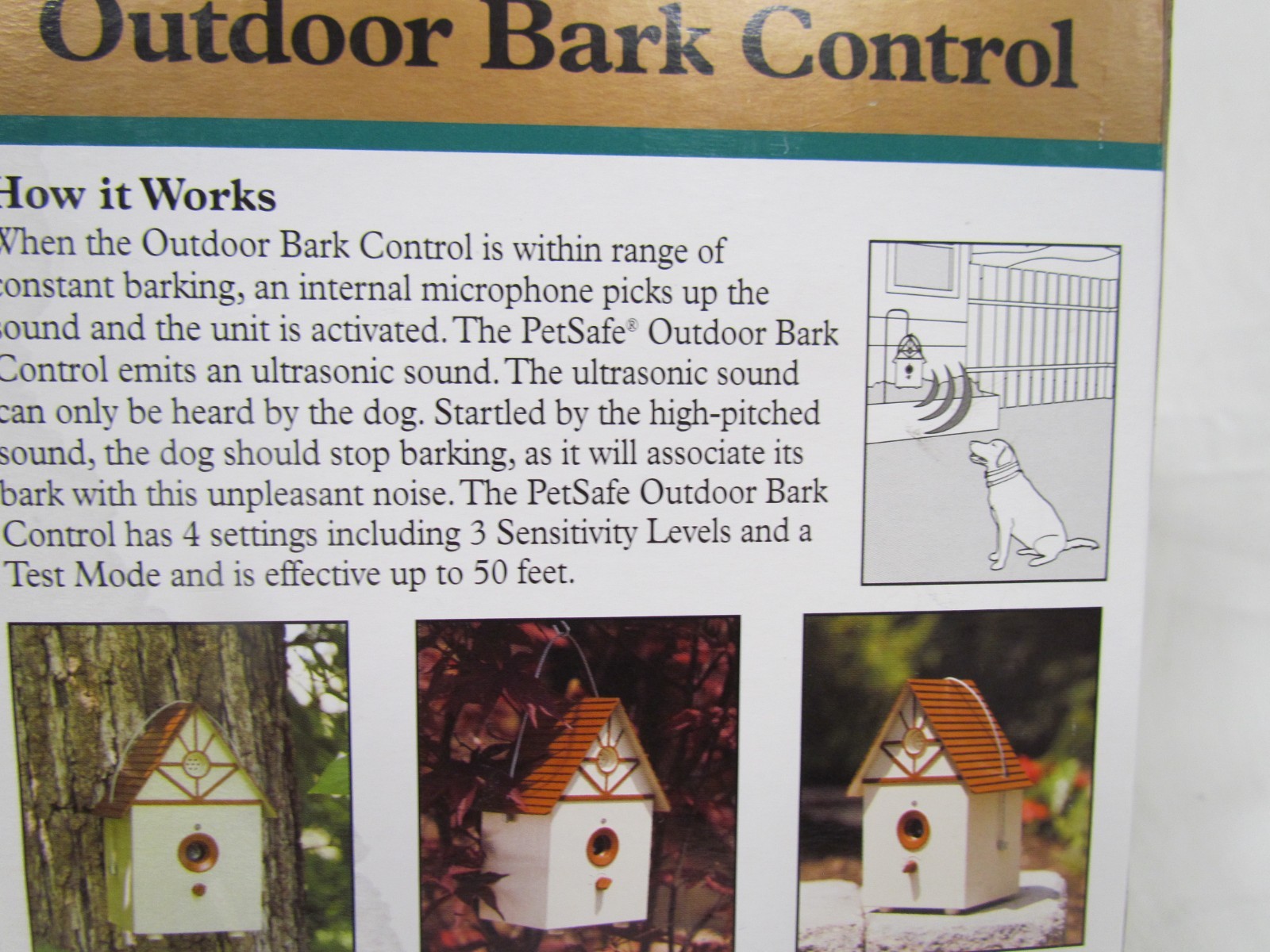 Outdoor Ultrasonic Bark Control PetSafe Up To 50' Distance Birdhouse Design- NEW