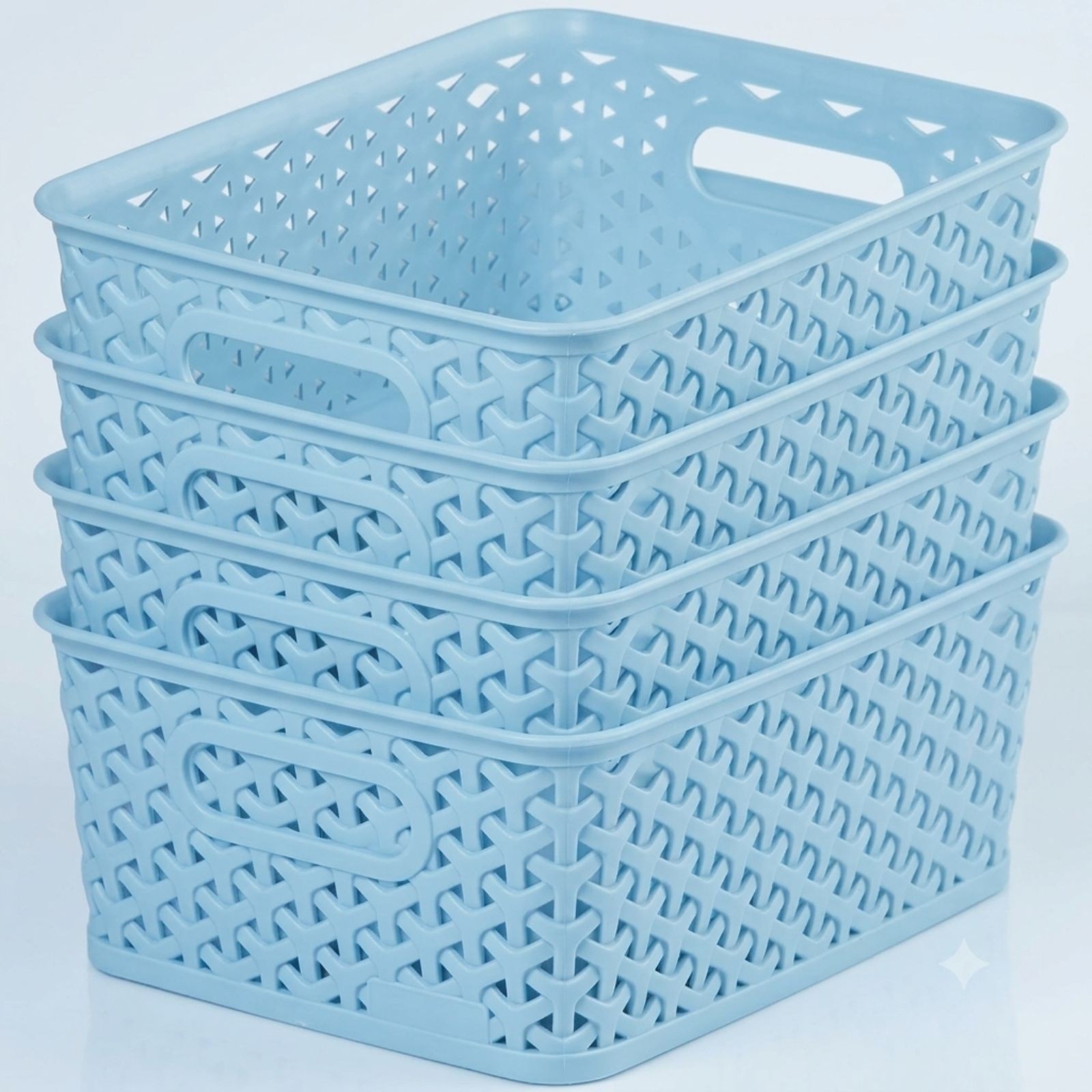 Curver My Style Rattan Effect Storage Baskets 4L Light blue Set of 4