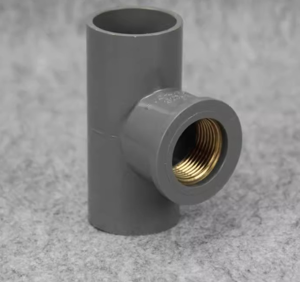 PVC Water Pipe Fittings Plastic T-shape Pipe copper Internal Thread Grey