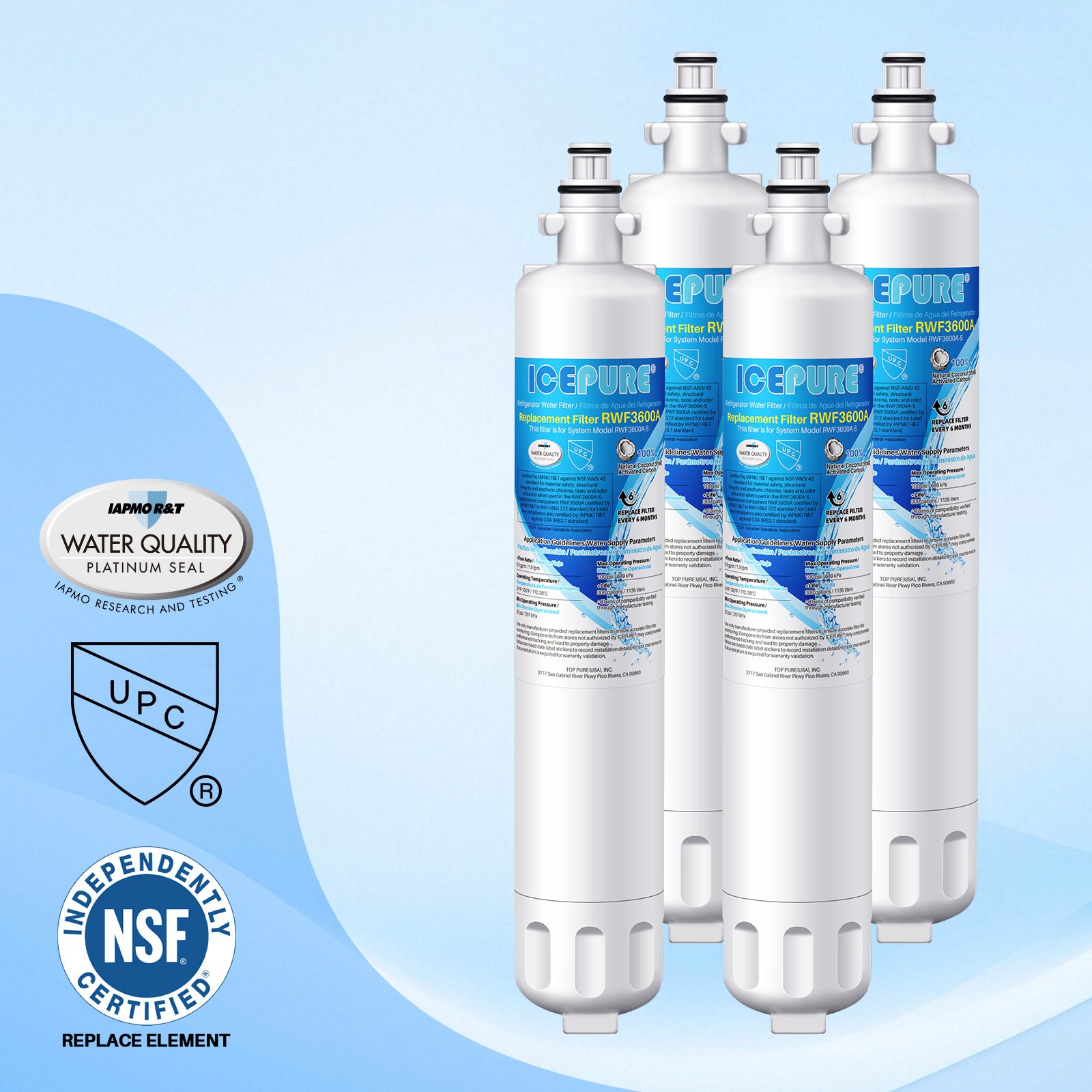 ICEPURE RPWF Refrigerator Water Filter Replacement For GE RPWF Icepure 4 PACK