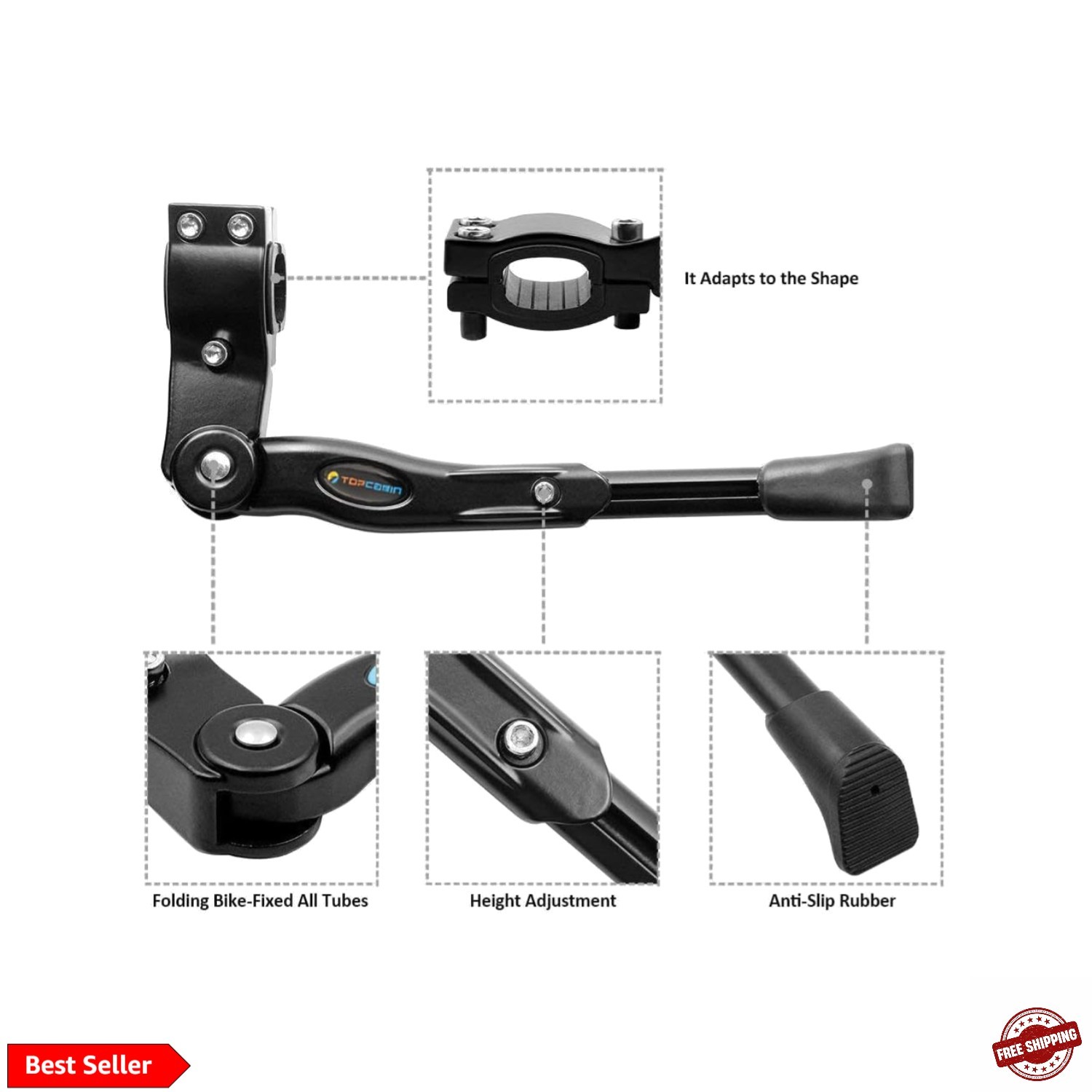 Bike Kickstand Adjustable Aluminium Alloy Bicycle Kickstand Bike Side Kicksta...