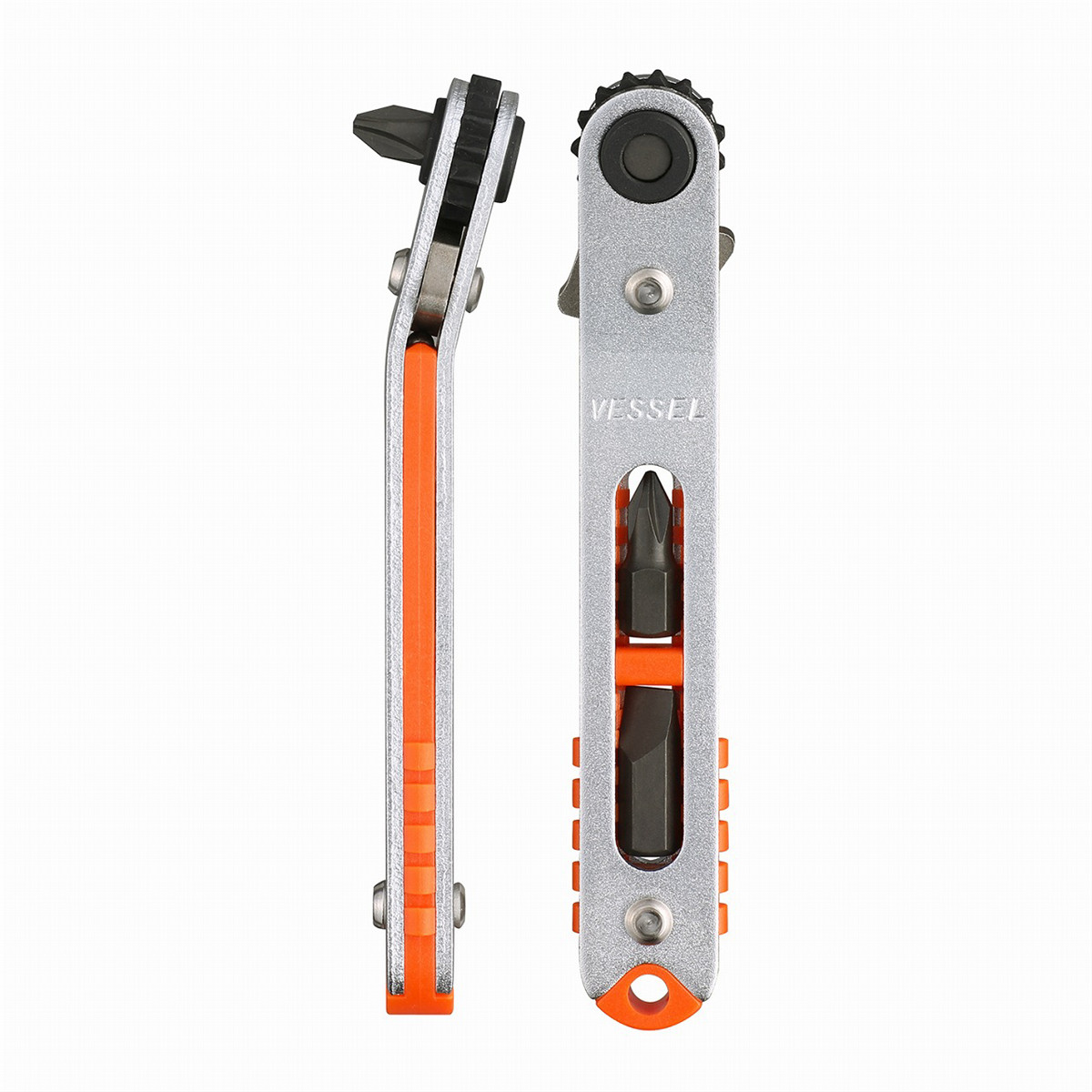 Vessel Tools Extra Low-Profile Bent-up Head Ratchet Screwdriver with Extra Low-P