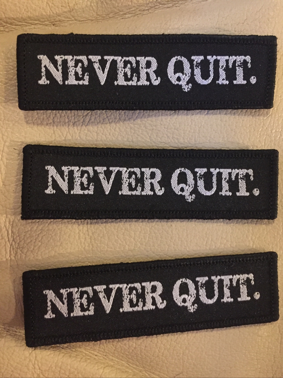 3 Pack NEVER QUIT Tactical Embroidered Patch with Hook Backing Only Bk/Wh