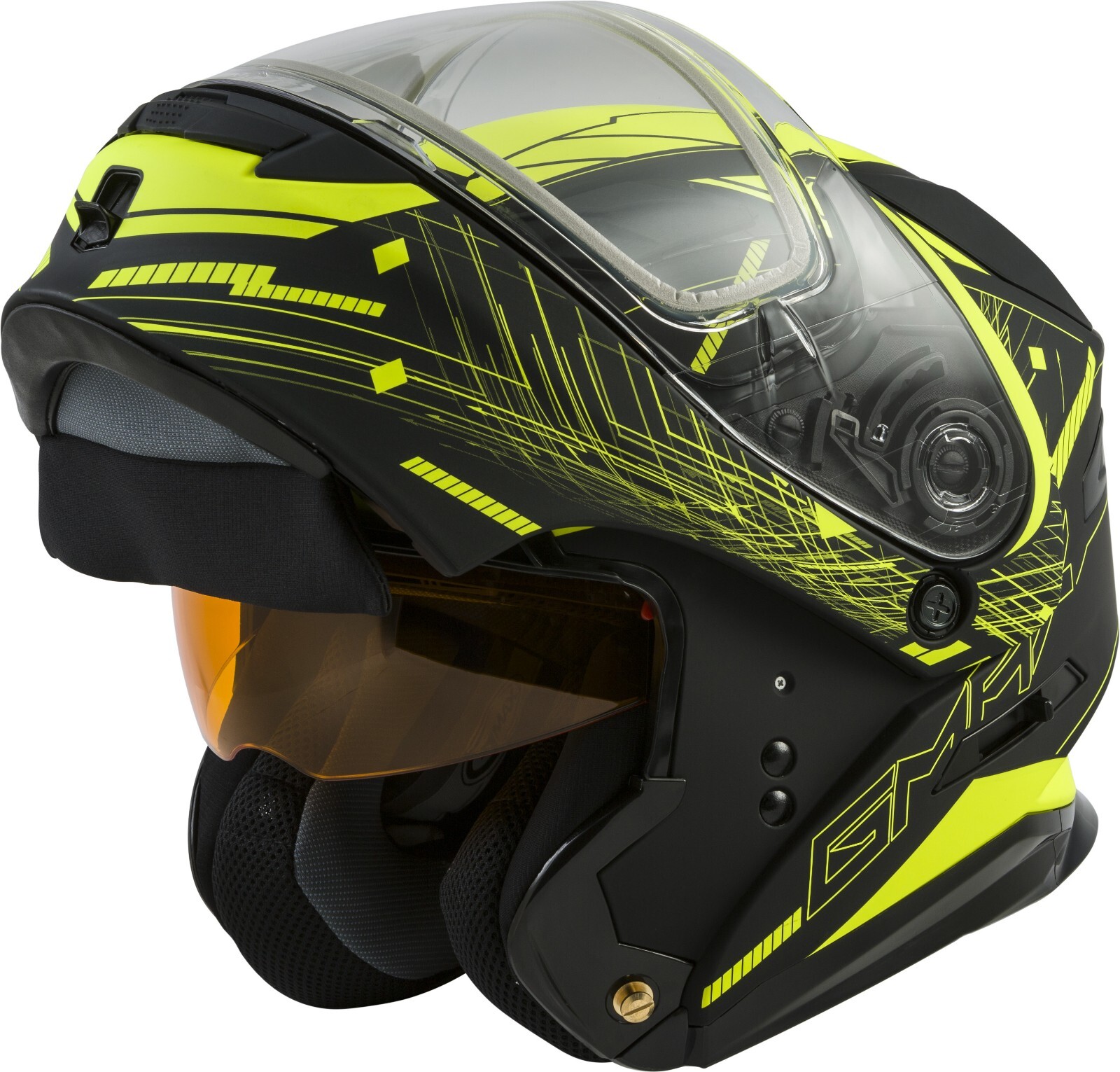 GMAX MD-01 Flip Jaw Snow Wired Helmet Matte Black/Hi-Yellow Large 72-6284L New