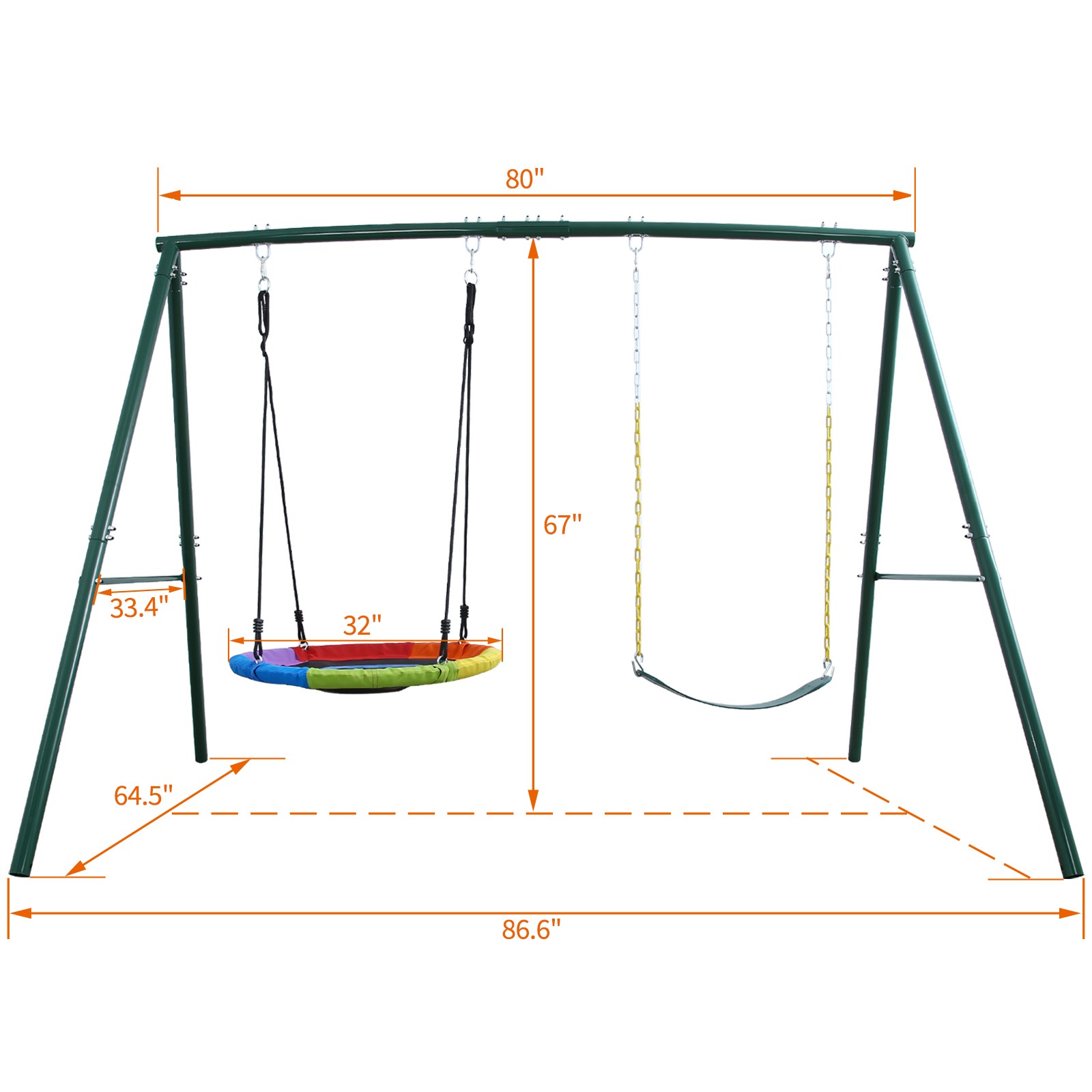 Trekassy 440lbs 2 Seat Metal Swing Set with Heavy Duty A-Frame Metal Swing Stand