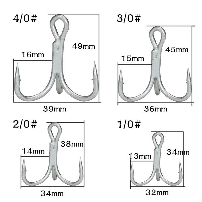 10Pcs Treble 4X Strong Hook 8#-4/0# Triple Fishing Hooks Saltwater Fishing Hook