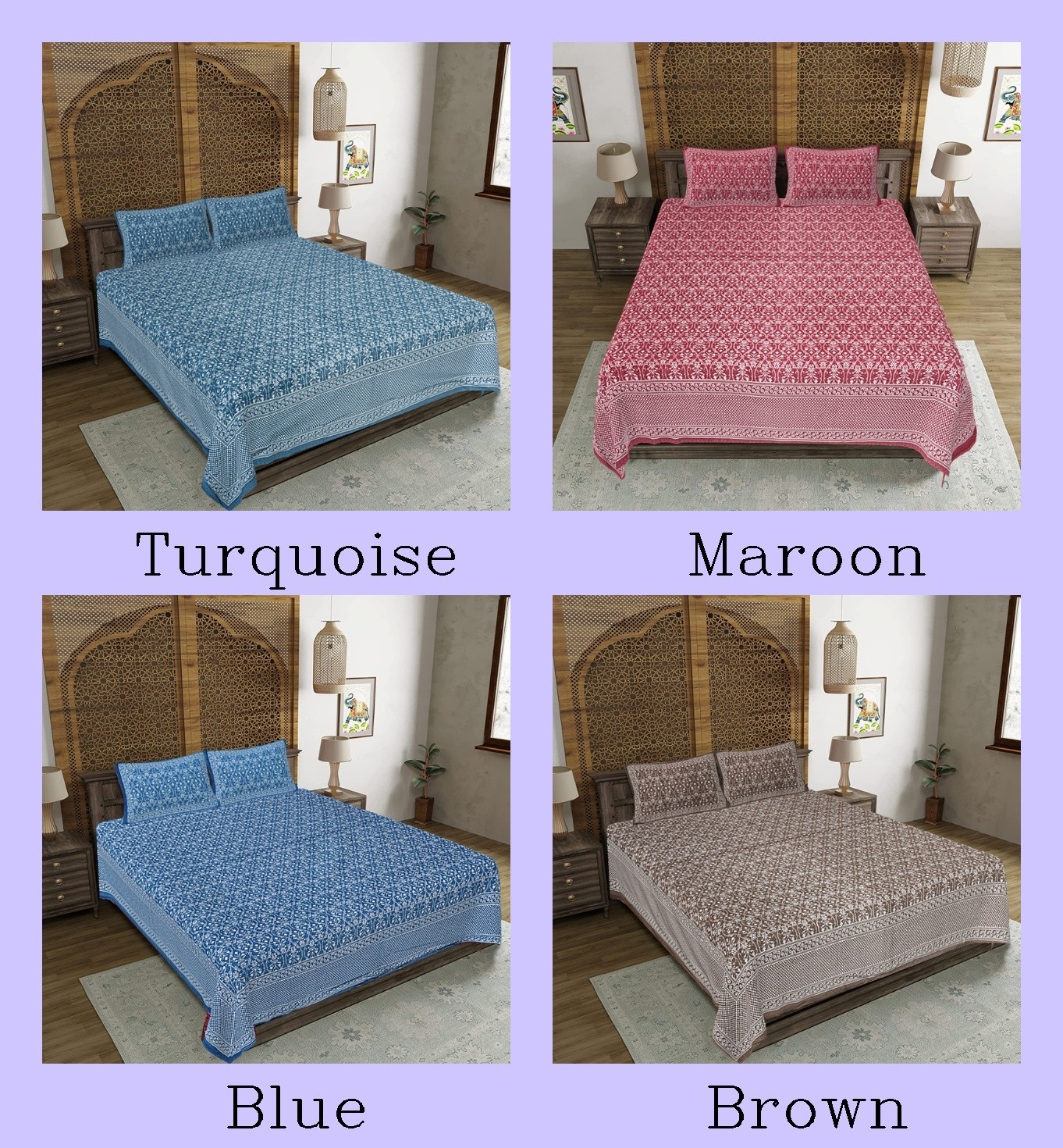 Bedsheet With 2 Pillow Cover Indian Mandala Cotton Motifs Jaal Design