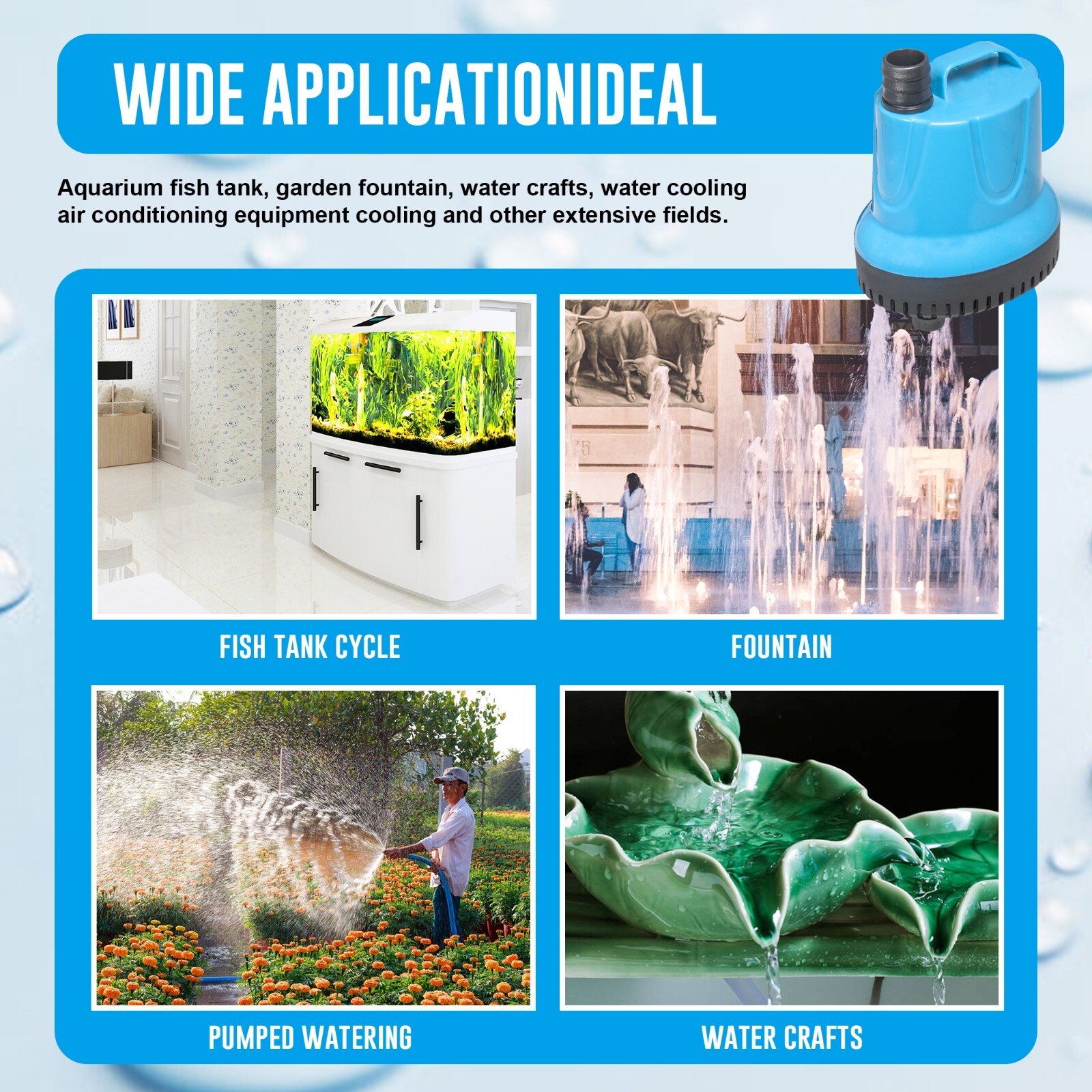60W Bottom Feed Submersible Water Pump 660 GPH 1pc.