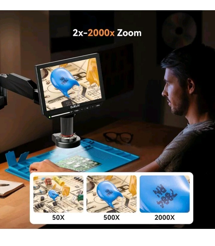 DEFECTIVE Autofocus 4K HDMI Digital Microscope 53MP LCD EM4K Flex Arm 10 G3D