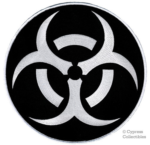 LARGE BIOHAZARD RADIATION SYMBOL PATCH BLACK embroidered iron-on WARNING SIGN