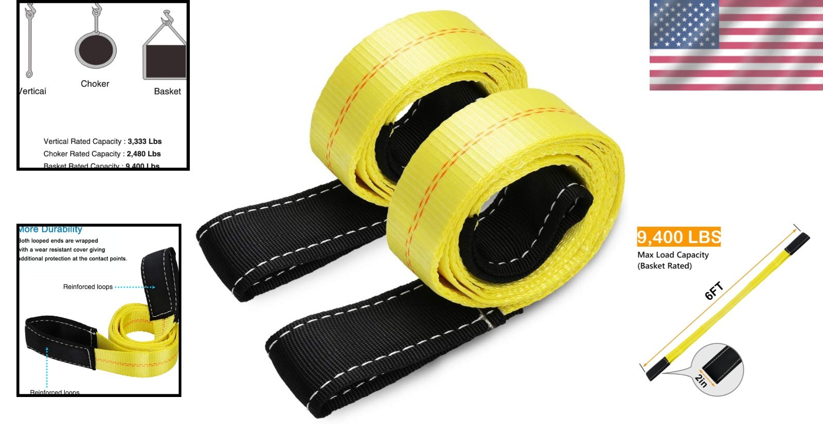 Pro-Grade 6ft x 2" Lifting Sling Straps - 100% Polyester, 10,000 lbs