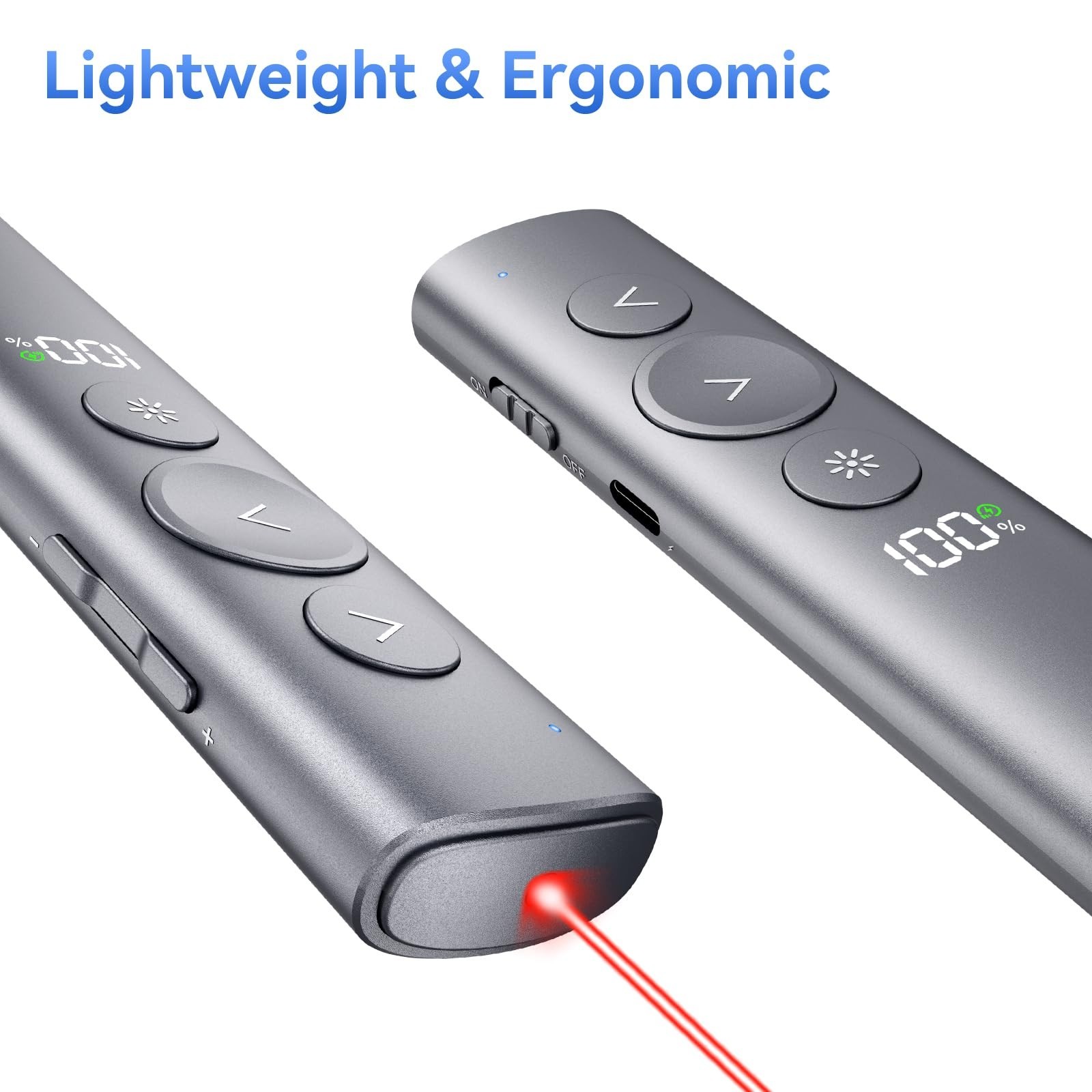 Wireless Presentation Clicker with Red Laser Pointer - USB-A & USB-C Remote for