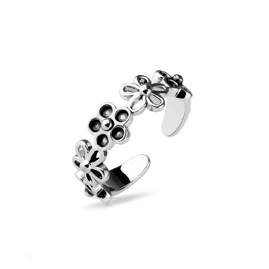 Toe Ring Adjustable With 5 Petal Flowers Mid Finger Knuckle Thumb Stacking Band