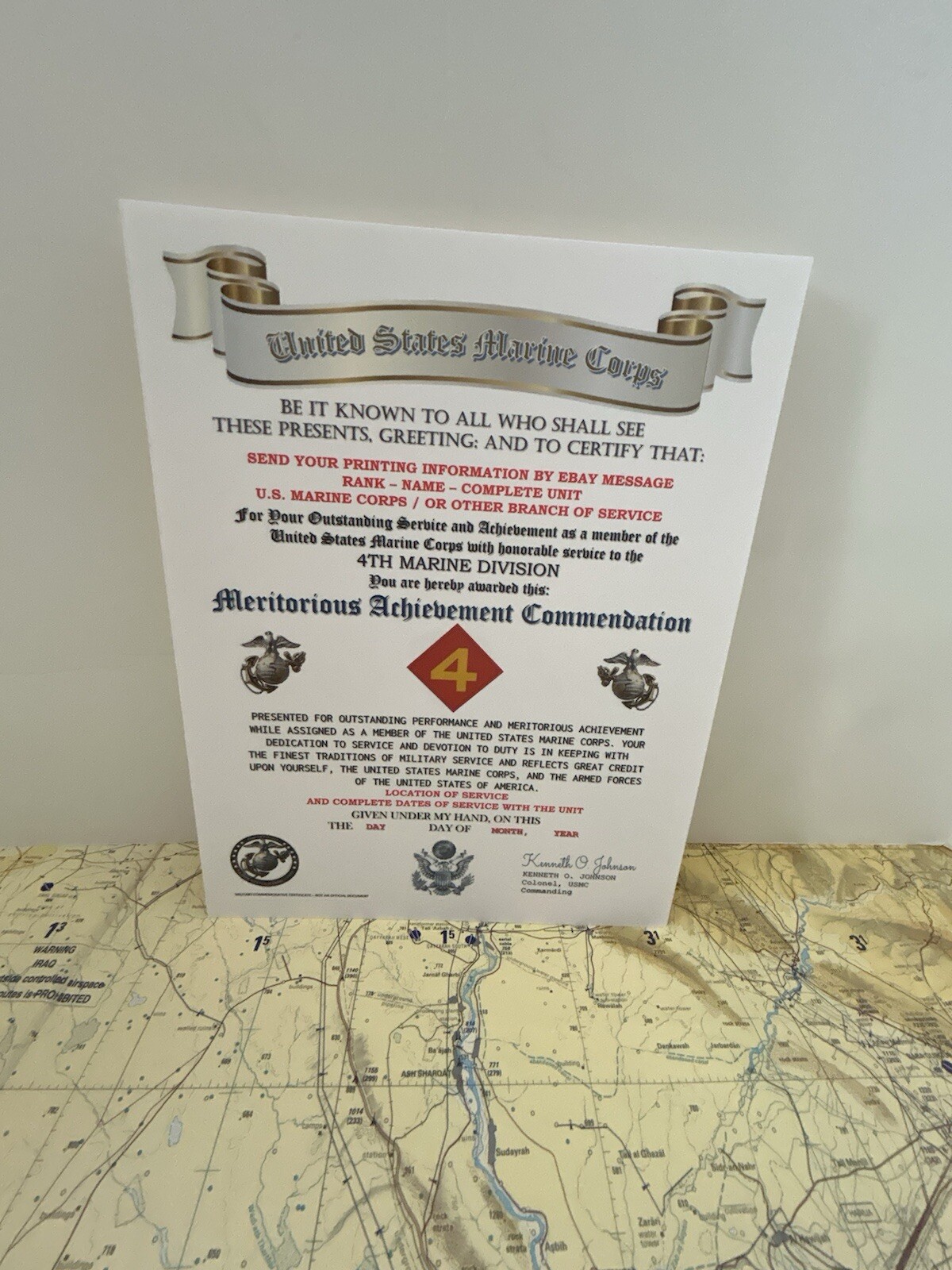 U.S. MARINE CORPS / 4TH MARINE DIVISION - MERITORIOUS ACHIEVEMENT COMMENDATION