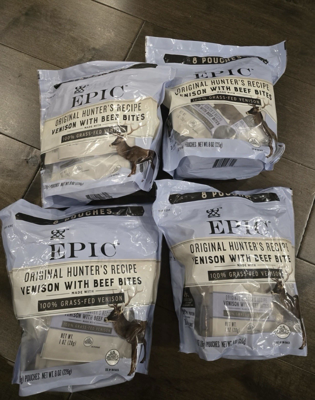EPIC Venison Beef Jerky Bites 4 Pack Grass Fed Protein Snack Keto Paleo 8oz