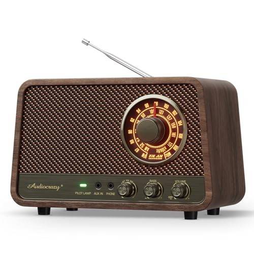 Vintage AM FM Bluetooth Radio with Plug in Wall, Retro Bluetooth Speaker Wooden