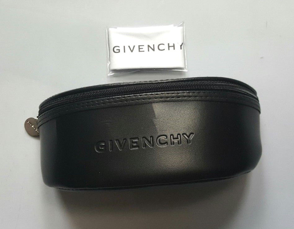 GIVENCHY LARGE BLACK ZIPPERED SUNGLASSES CASE WITH CLEANING CLOTH