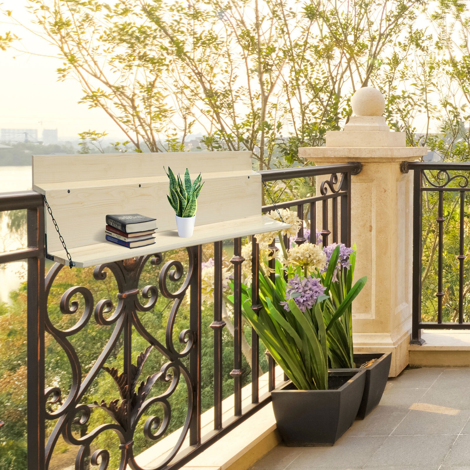 Hanging Deck Table Foldable Balcony Desk Natural