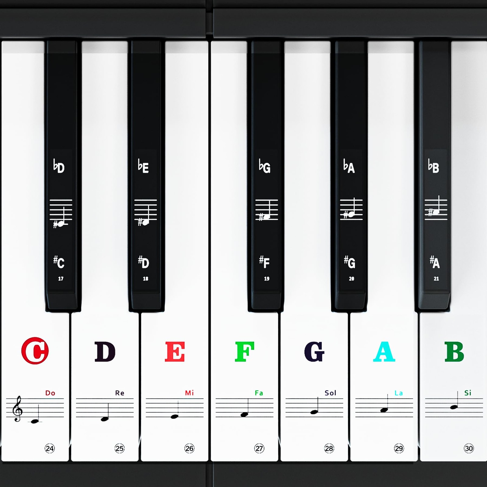 Piano Keyboard Stickers for 88/61/54/49/37 Key, Bold Large Full, Multicolor