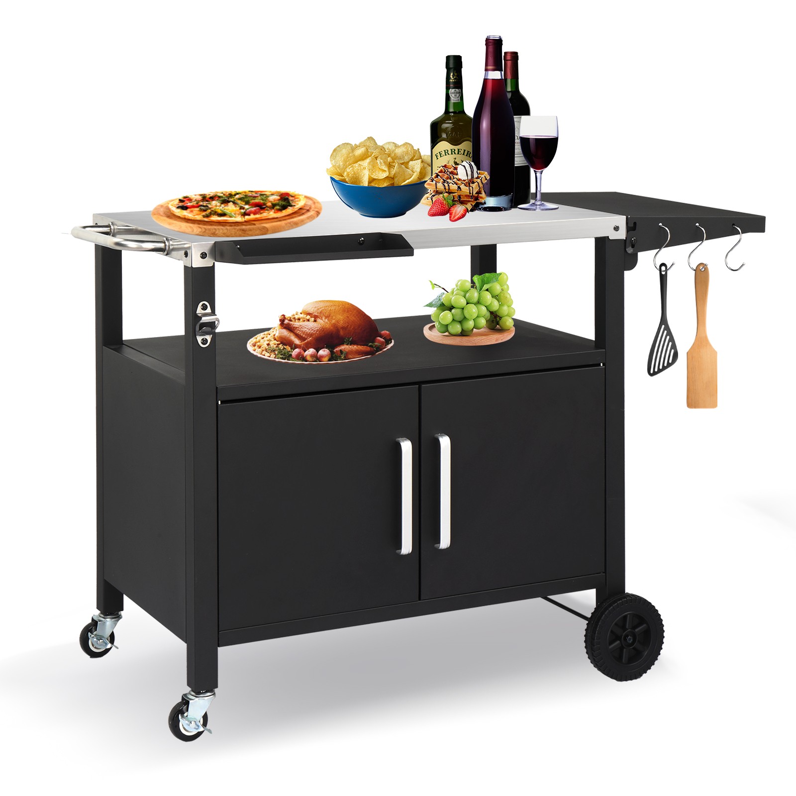 Grill Patio Dining Cart with Storage,Rolling Bar Cart Kitchen for Outdoor Island