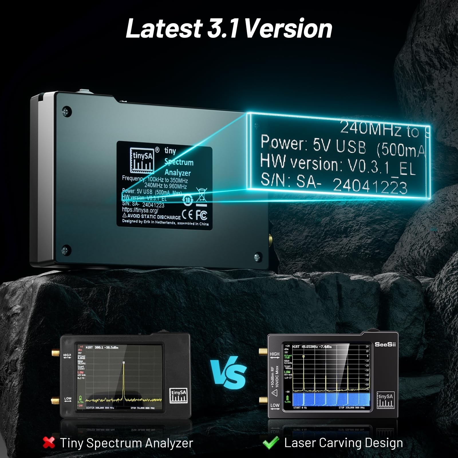 Portable TinySA Spectrum Analyzer,SEESII Upgraded V0.3.1 Handheld Tiny Freque...
