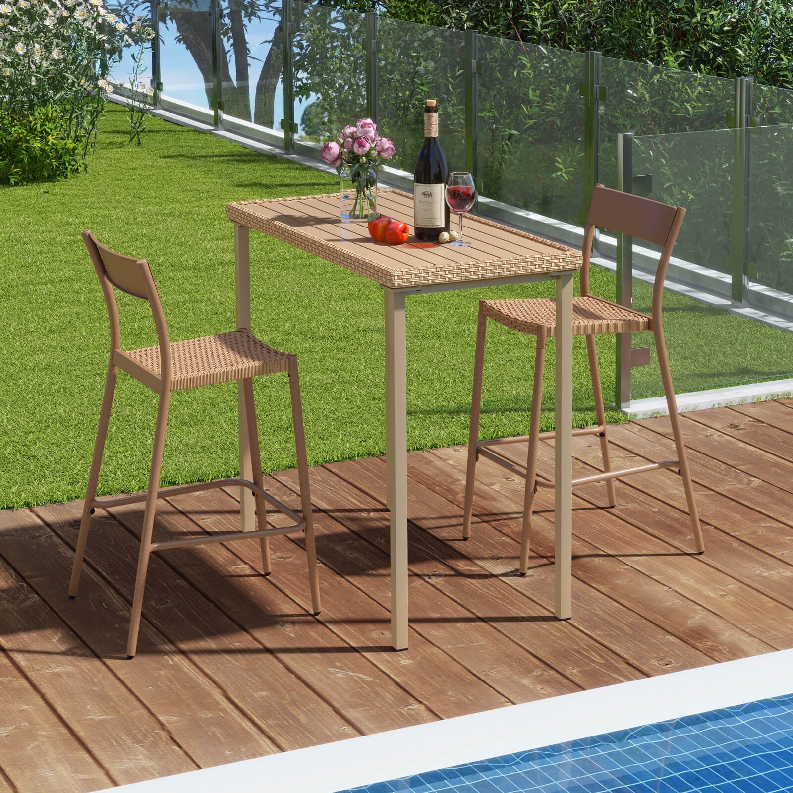 48” Outdoor Counter Height Table Patio Bar Table Heavy Duty Rectangle Metal